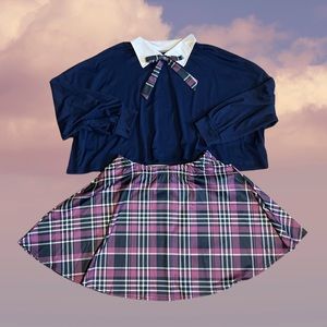 Navy and Purple Matching Top and Skirt